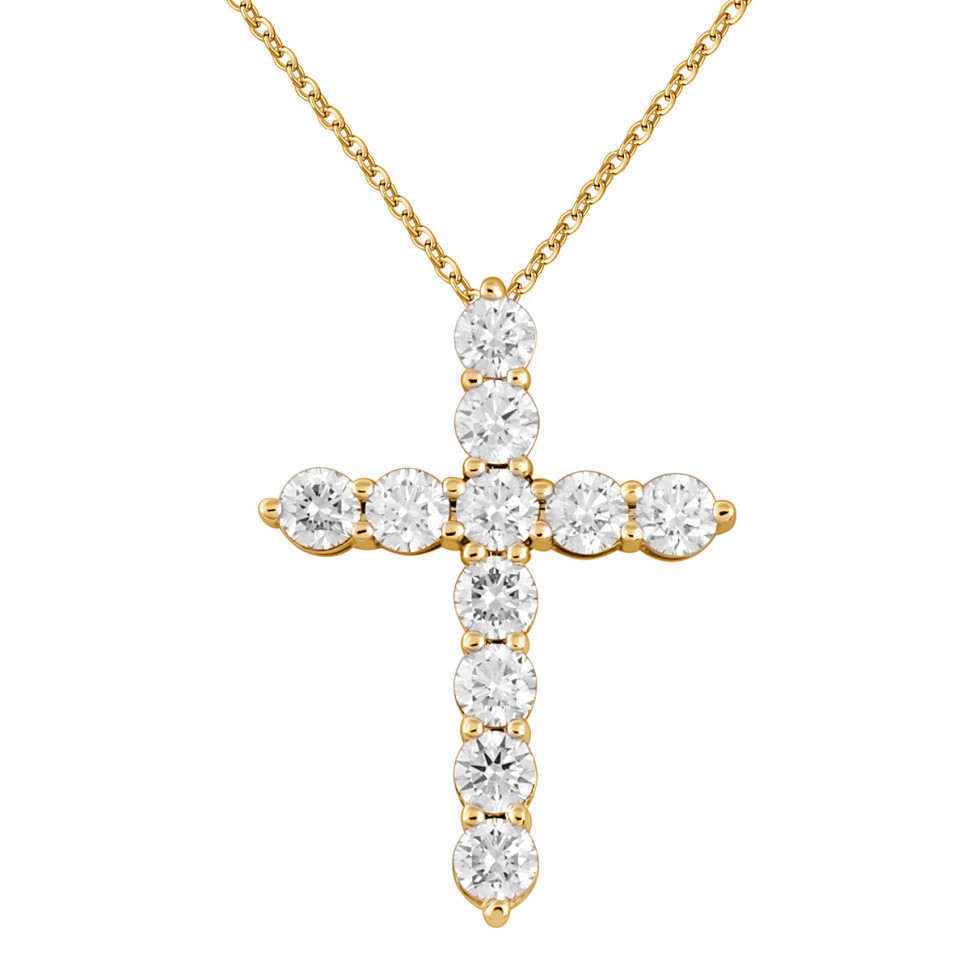 Колье крест из жёлтого золота с бриллиантами (048892)