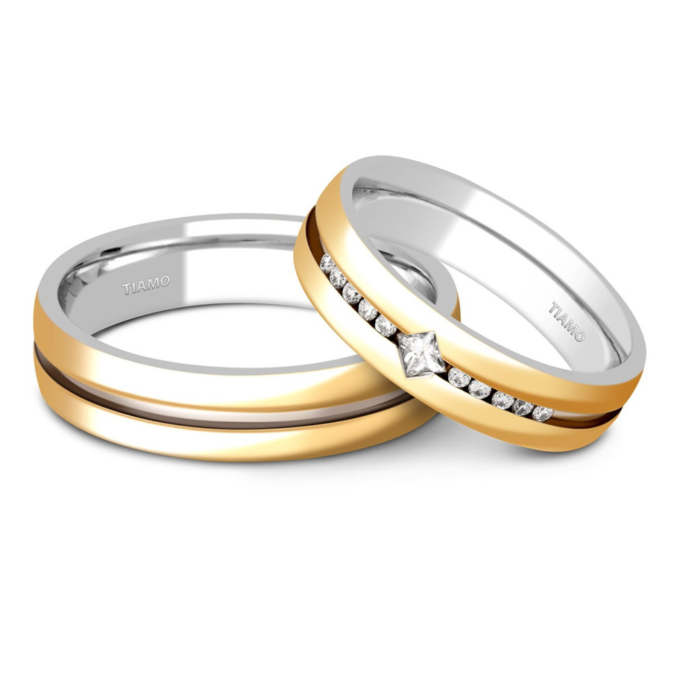 Обручальное кольцо из комбинированного золота с бриллиантами TIAMO (000662)