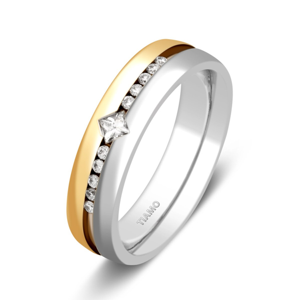 Обручальное кольцо из комбинированного золота с бриллиантами TIAMO (000662)