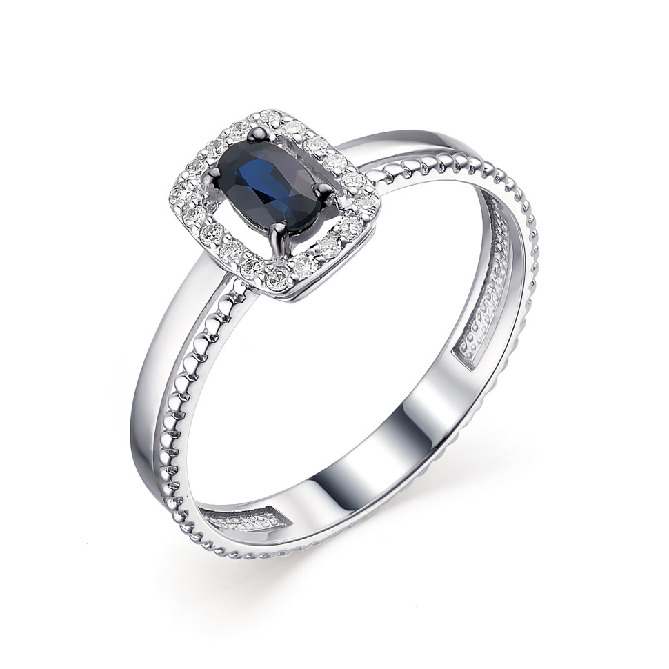 Кольцо из белого золота с бриллиантами и сапфиром (043083)