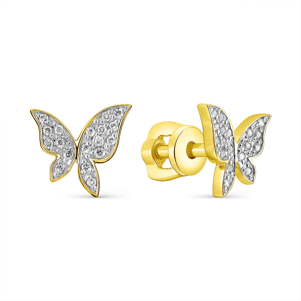 Серьги пусеты из жёлого золота с бриллиантами 