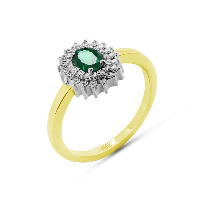 Кольцо из комбинированного золота с бриллиантами и изумрудом (060925)