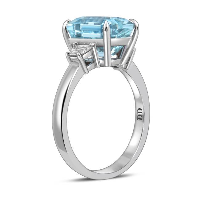 Кольцо из белого золота с бриллиантами и аквамарином (062996)