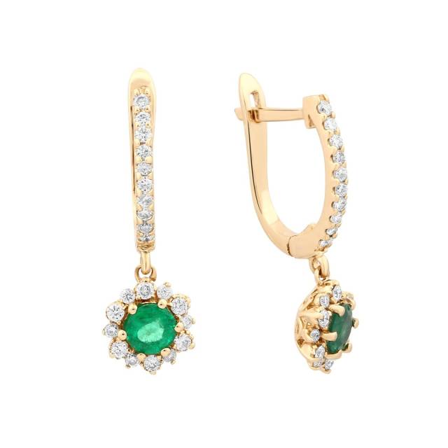 Серьги из жёлтого золота с бриллиантами и изумрудами (025251)