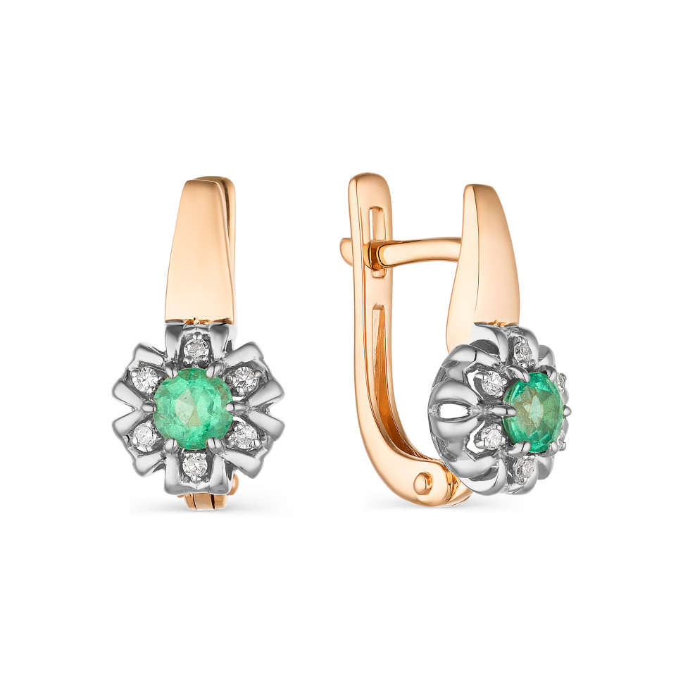 Серьги из красного золота с бриллиантами и изумрудами (043600)