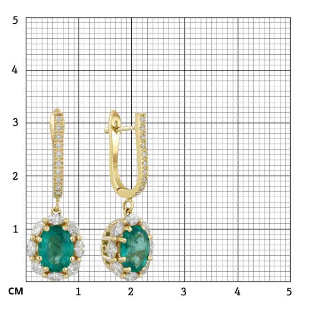Серьги из жёлтого золота с бриллиантами и изумрудами (039209)