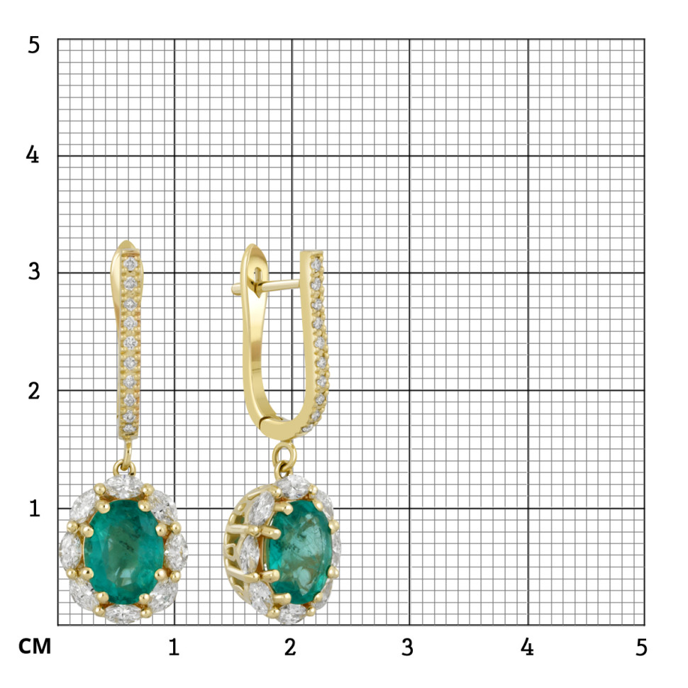 Серьги из жёлтого золота с бриллиантами и изумрудами (039209)