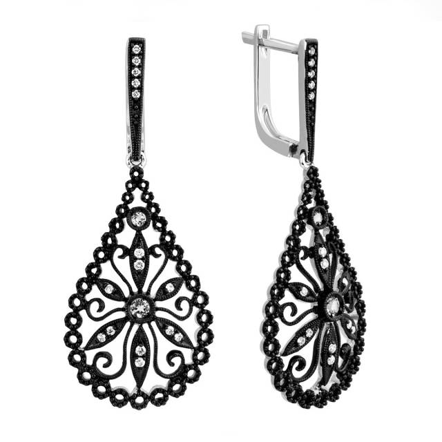 Серьги с бриллиантами и бсецветными топазами (011071)