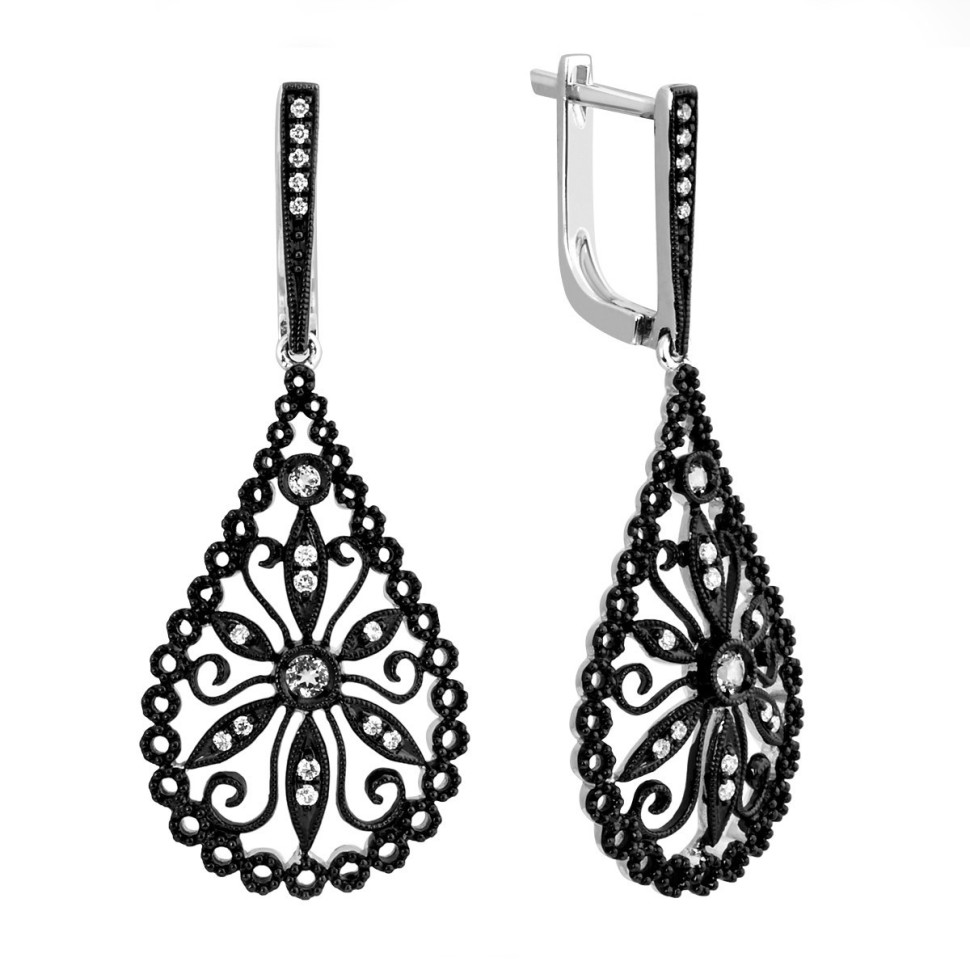 Серьги с бриллиантами и бсецветными топазами (011071)