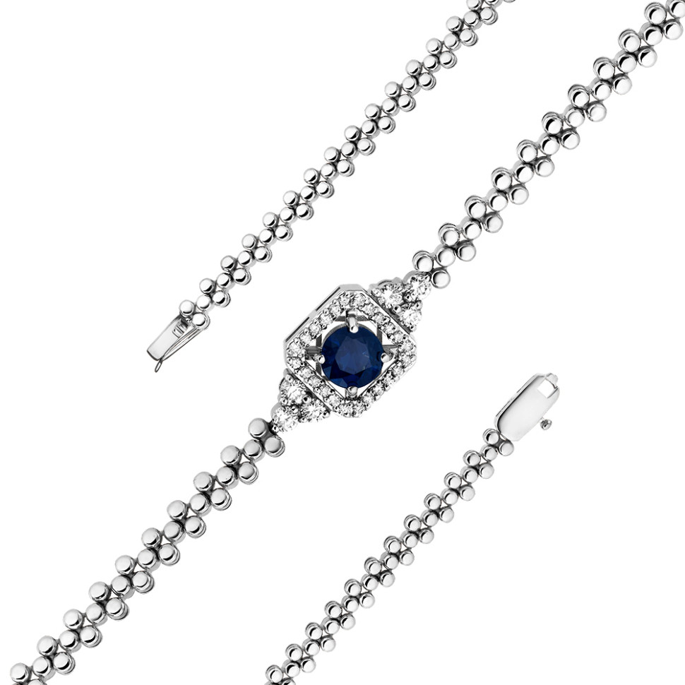 Браслет из белого золота с сапфиром и бриллиантами (061722)