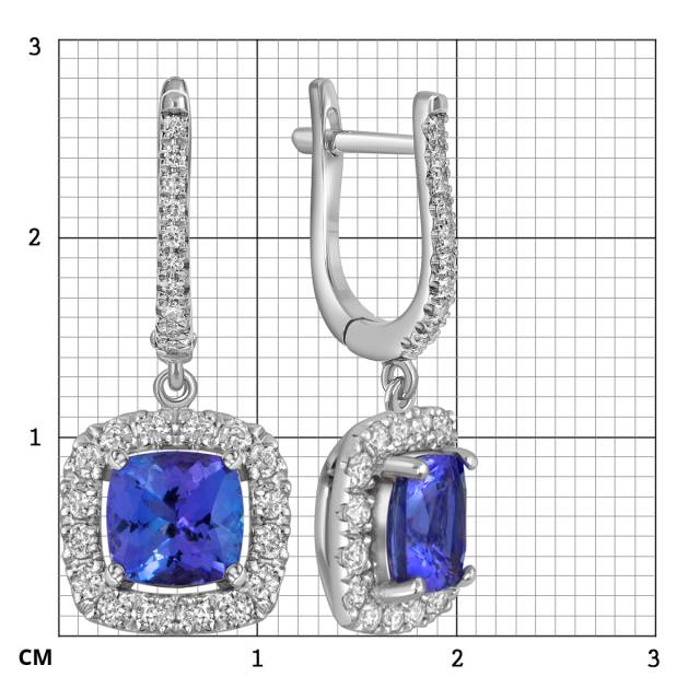 Серьги из белого золота с бриллиантами и танзанитами (062783)