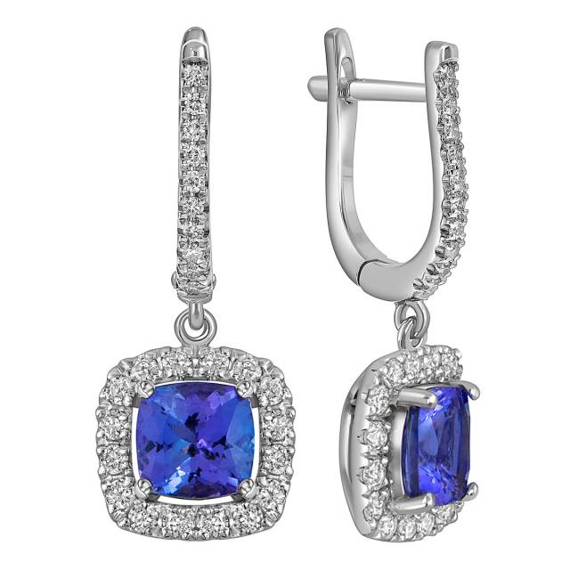 Серьги из белого золота с бриллиантами и танзанитами (062783)