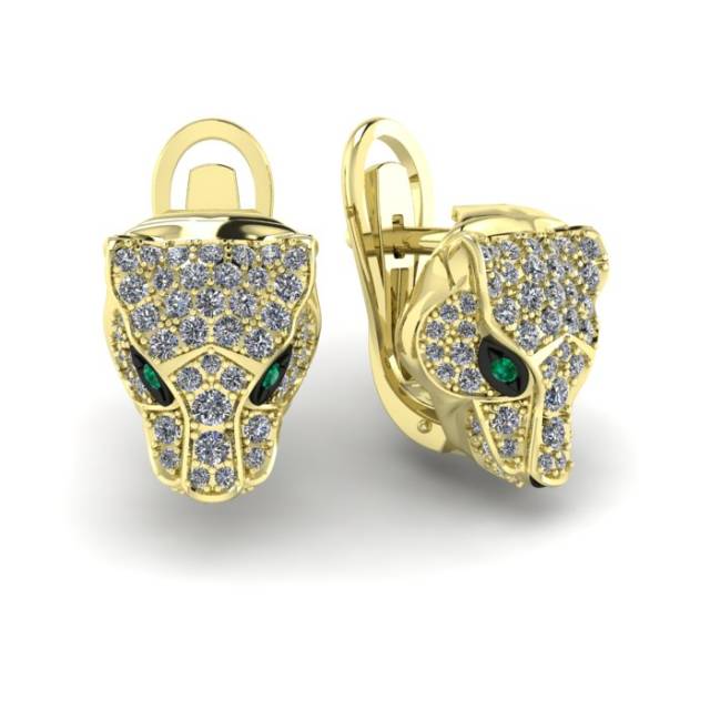 Серьги из жёлтого золота с бриллиантами изумрудами (058882)