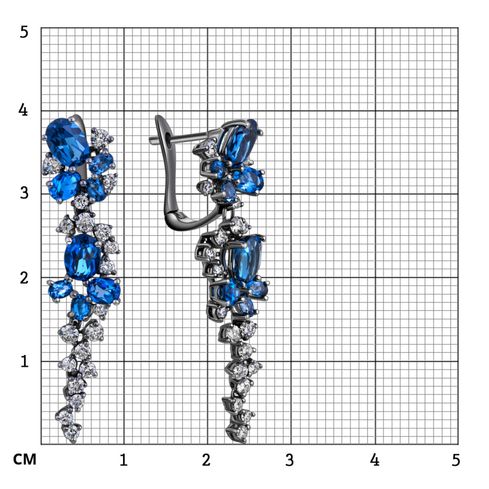 Серьги из чернёного золота с бриллиантами и топазами (015269)