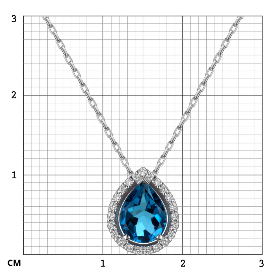 Колье из белого золота с бриллиантами и лондон топазом (059198)