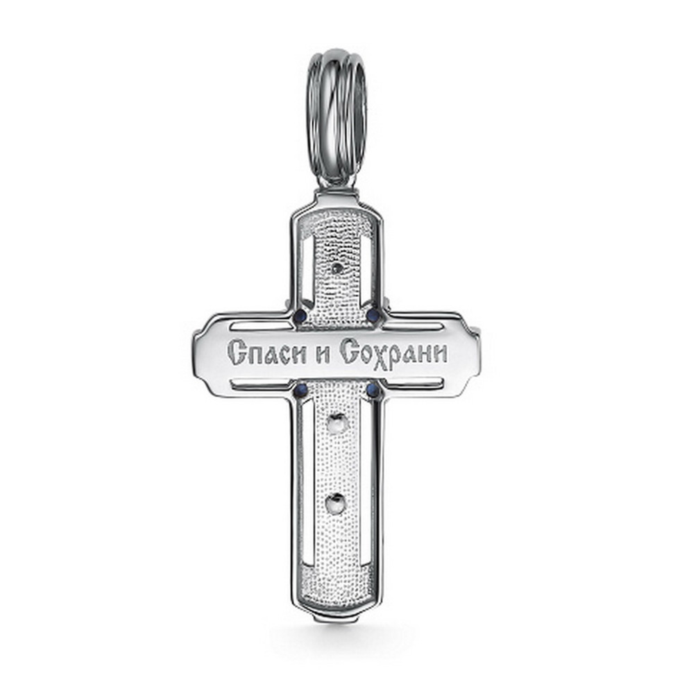 Кулон крест из белого золота с бриллиантами и сапфирами (060426)