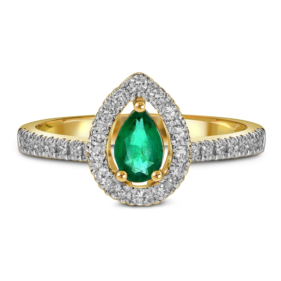 Кольцо из ж`лтого золота с бриллиантами и изумрудом (061669)