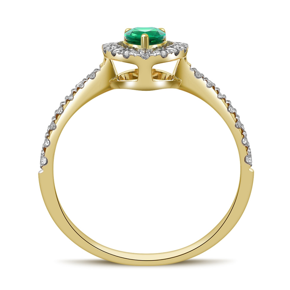 Кольцо из ж`лтого золота с бриллиантами и изумрудом (061669)