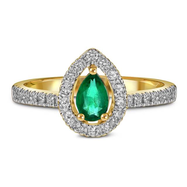 Кольцо из ж`лтого золота с бриллиантами и изумрудом (061669)