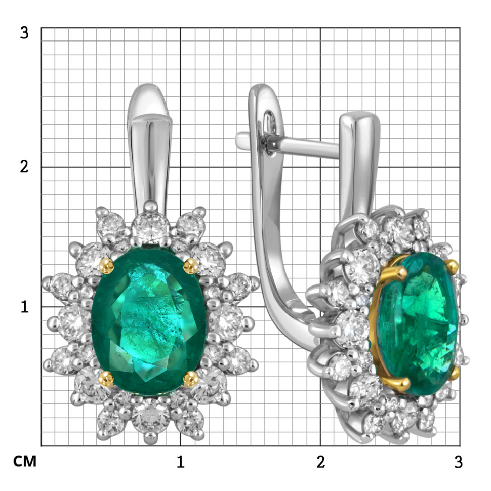 Серьги из белого золота с бриллиантами и изумрудами (055600)