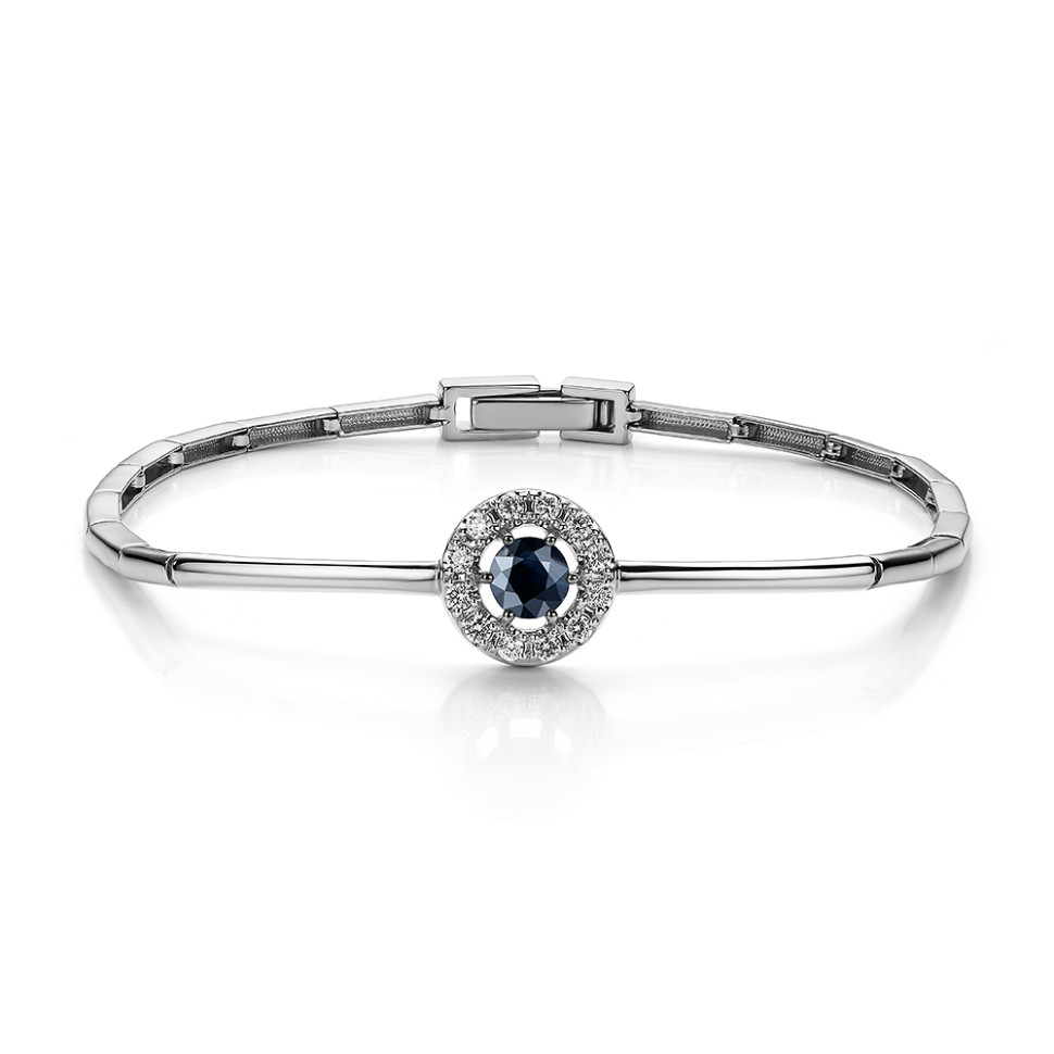 Браслет из белого золота с бриллиантами и сапфиром (057684)