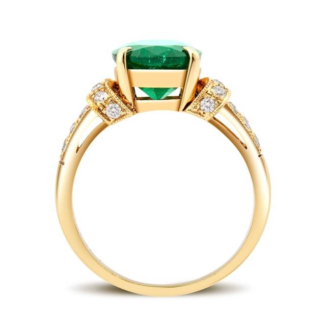 Кольцо из жёлтого золота с бриллиантами и изумрудом (017610)