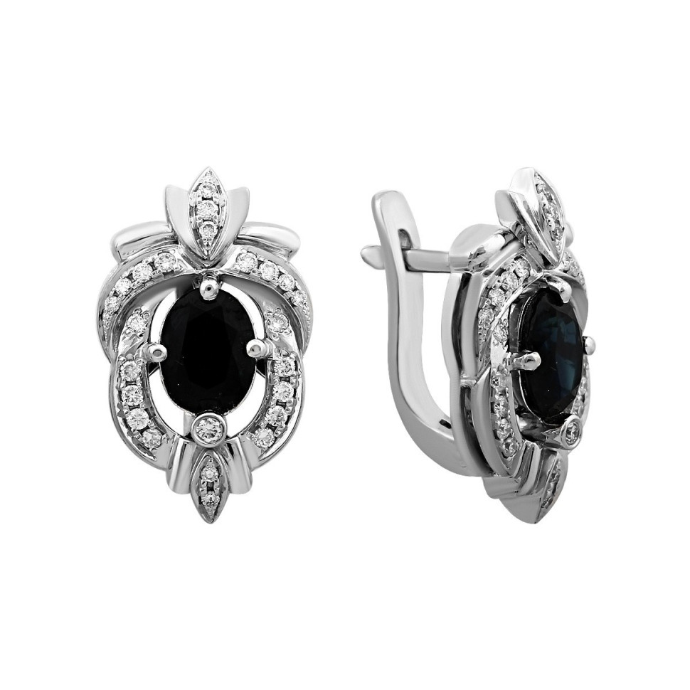 Серьги из белого золота с бриллиантами и сапфирами (025802)