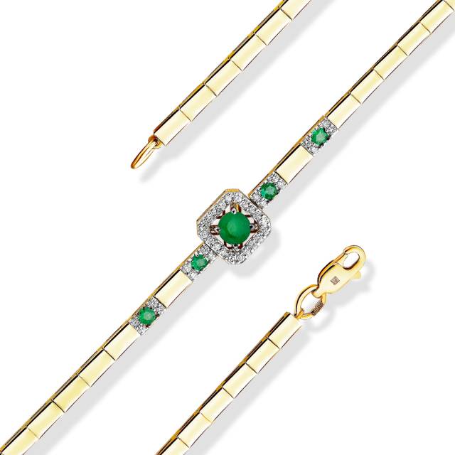 Браслет из жёлтого золота с бриллиантами и изумрудами (060888)
