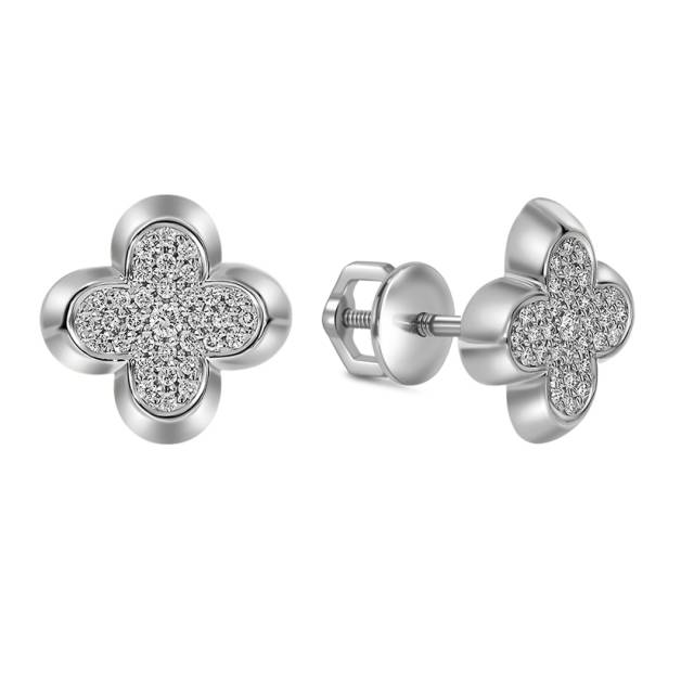 Серьги пусеты из белого золота с бриллиантами (060995)