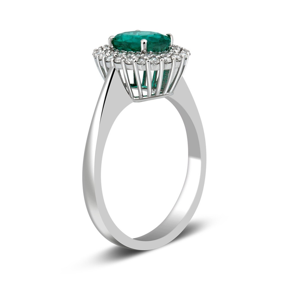 Кольцо из белого золота с бриллиантами и изумрудом (023191)