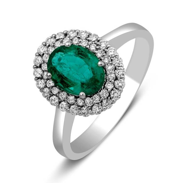 Кольцо из белого золота с бриллиантами и изумрудом (023191)