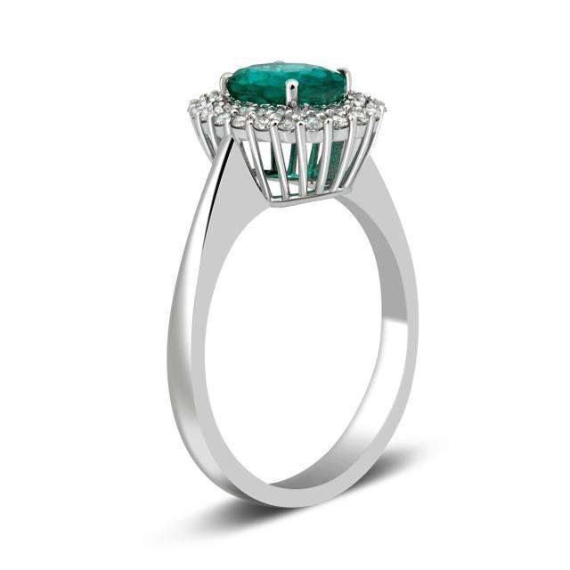 Кольцо из белого золота с бриллиантами и изумрудом (023191)