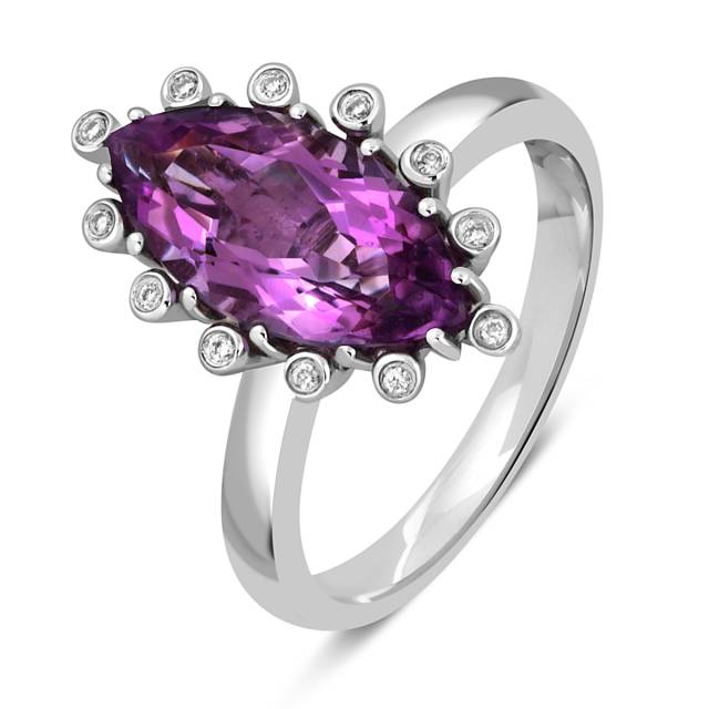 Кольцо из белого золота с бриллиантами и аметистом (020947)