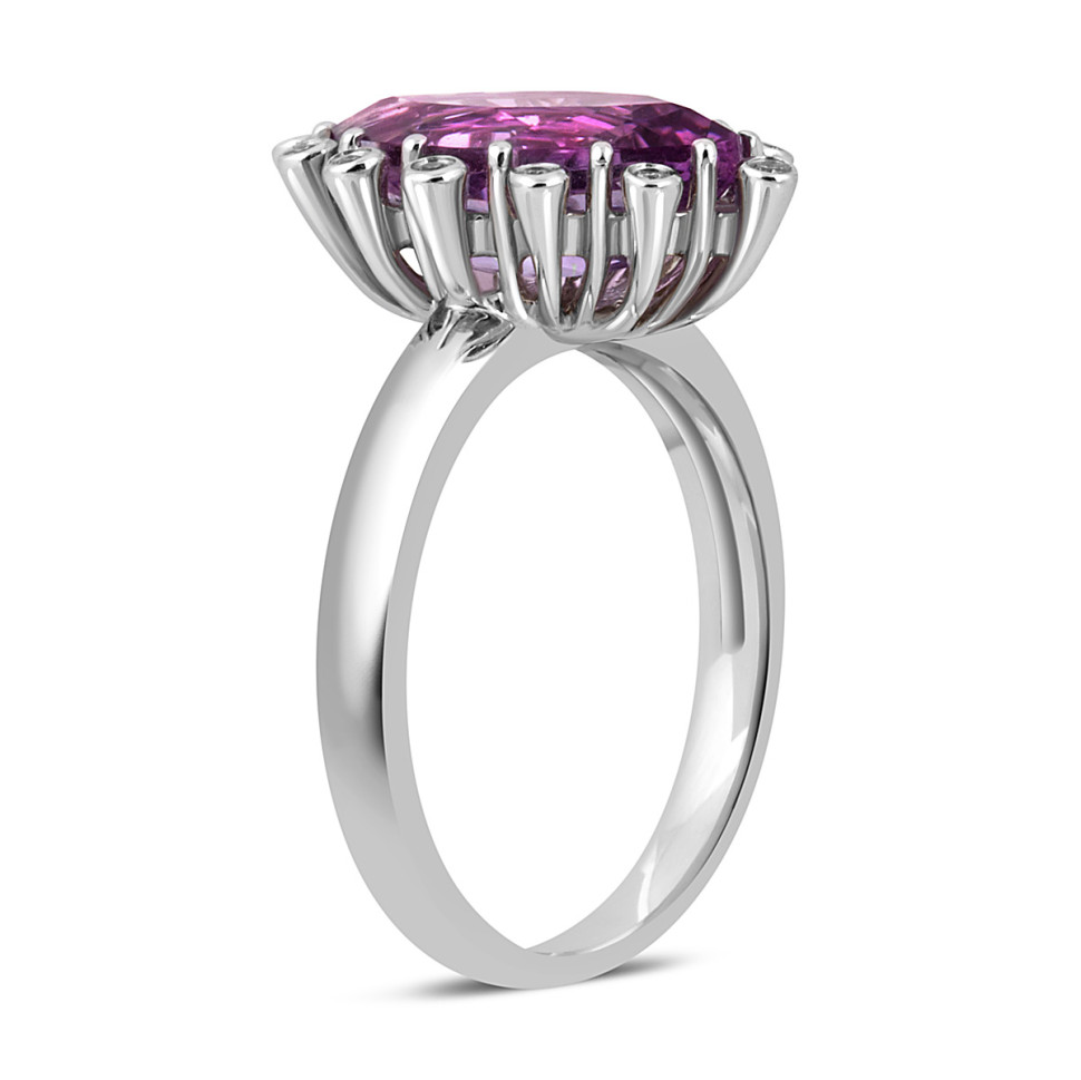 Кольцо из белого золота с бриллиантами и аметистом (020947)