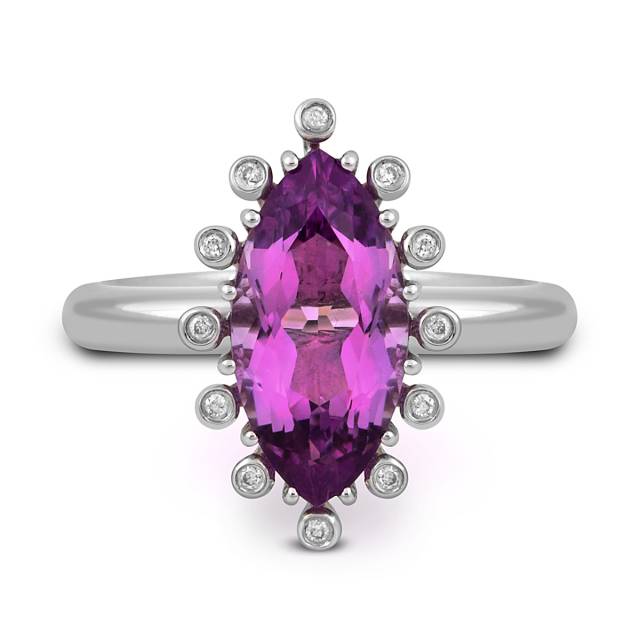 Кольцо из белого золота с бриллиантами и аметистом (020947)