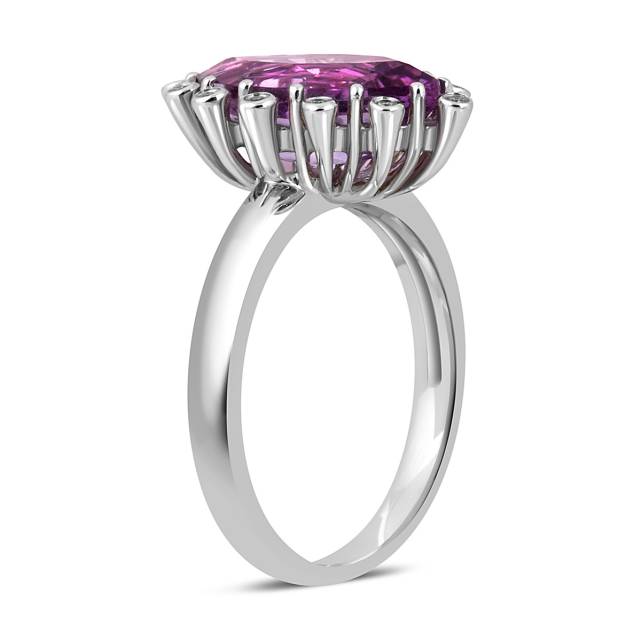 Кольцо из белого золота с бриллиантами и аметистом (020947)