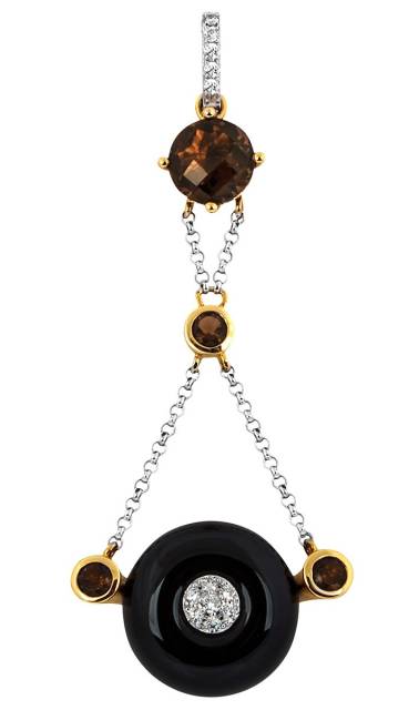 Кулон с бриллиантами, агатом и дымчатами кварцами (011076)