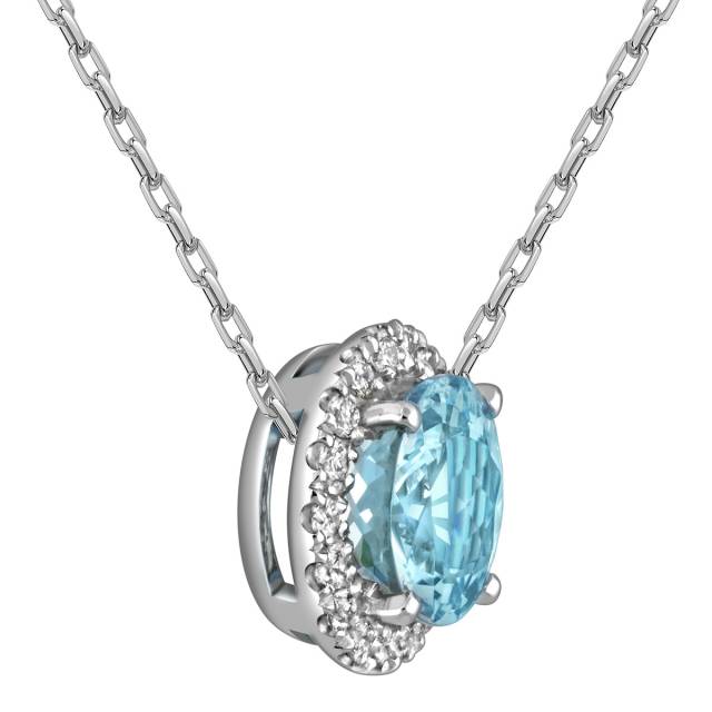 Колье из белого золота с бриллиантами и аквамарином (058755)