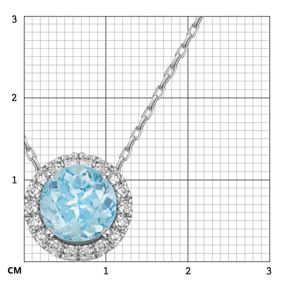 Колье из белого золота с бриллиантами и аквамарином (058755)