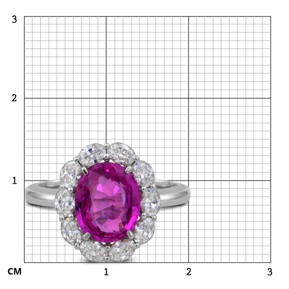 Кольцо из белого золота с розовым сапфиром и бриллиантами 