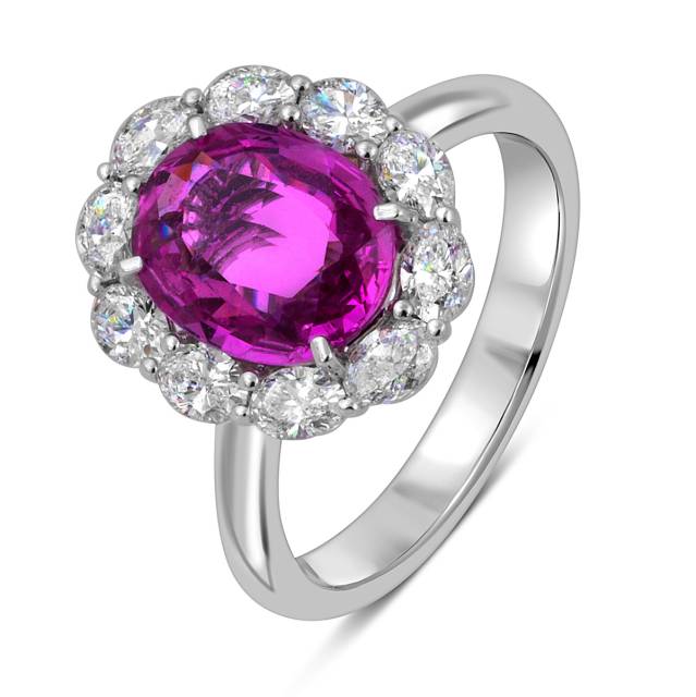 Кольцо из белого золота с розовым сапфиром и бриллиантами "Crivelli" (054112)