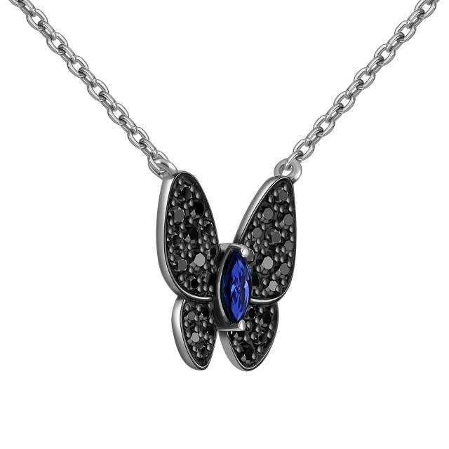 Колье из белого золота с чёрными бриллиантами и сапфиром (059563)