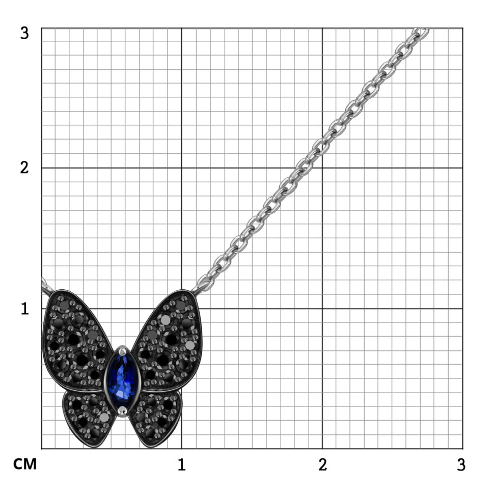 Колье из белого золота с чёрными бриллиантами и сапфиром (059563)
