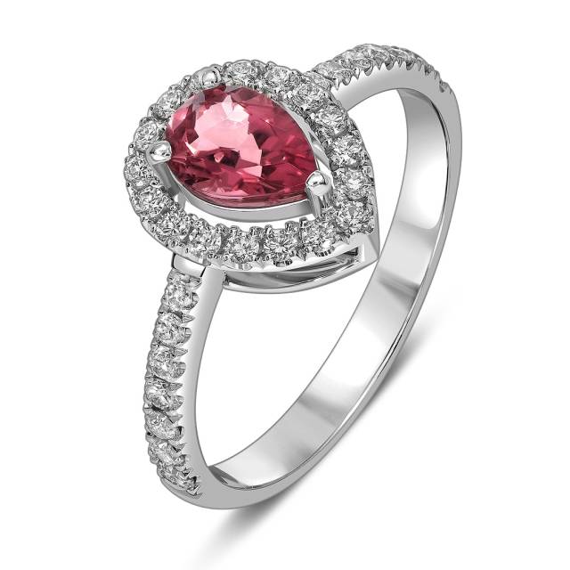 Кольцо из белого золота с бриллиантами и турмалином (062640)