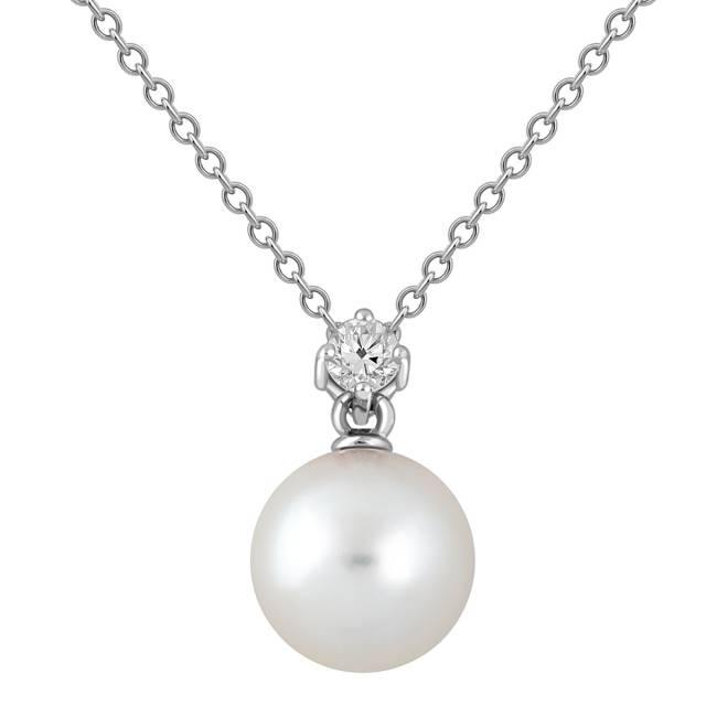 Колье из белого золота с бриллиантом и жемчужиной "Crivelli" (049115)