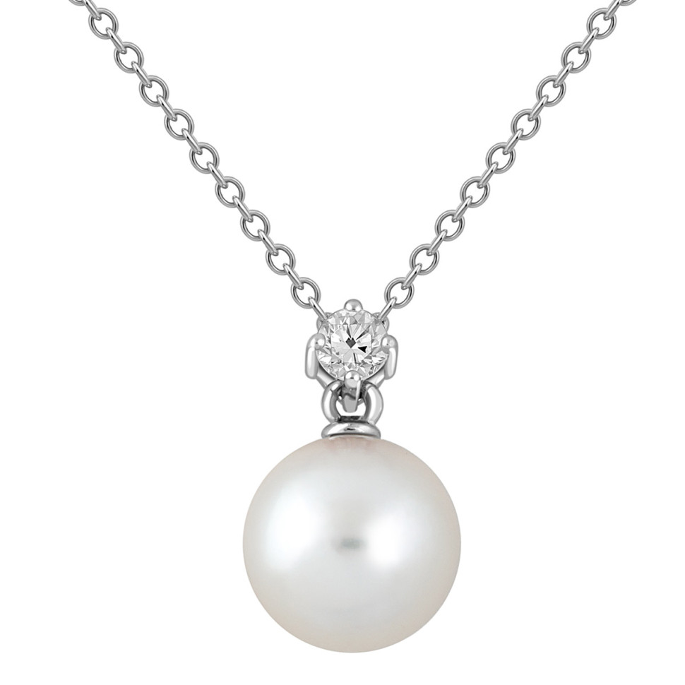 Колье из белого золота с бриллиантом и жемчужиной 