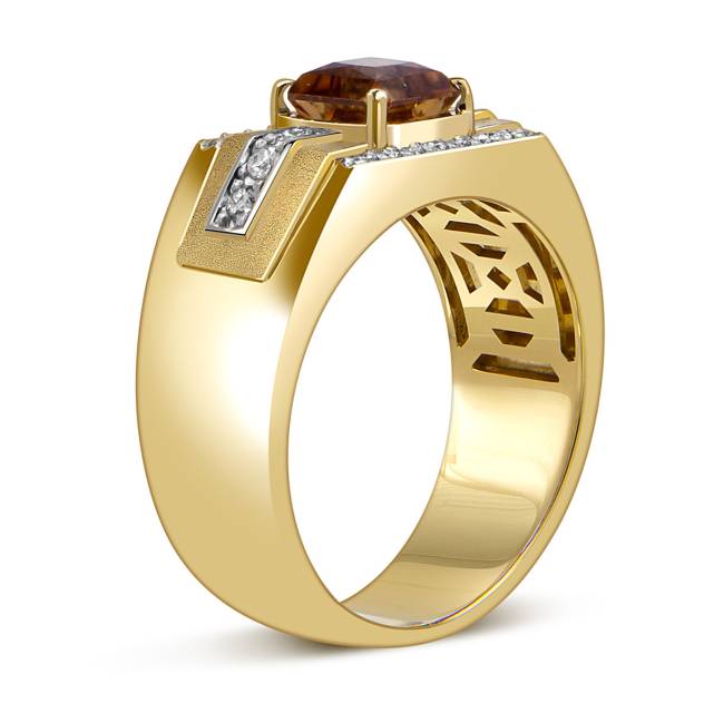 Кольцо мужское из жёлтого золота с бриллиантами и цирконом (059967)