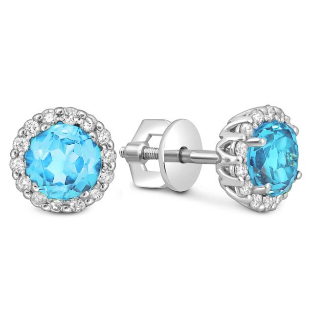 Серьги пусеты из белого золота с бриллиантами и топазами (060354)