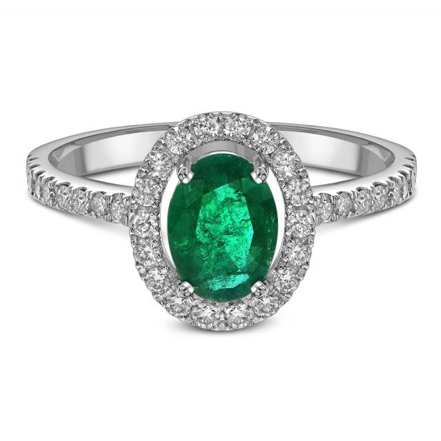 Кольцо из белого золота с бриллиантами и изумрудом (061670)