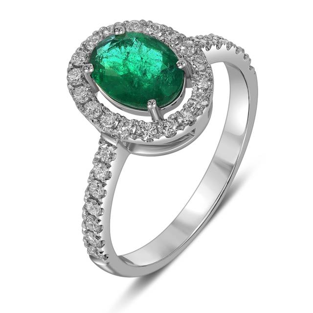 Кольцо из белого золота с бриллиантами и изумрудом (061670)